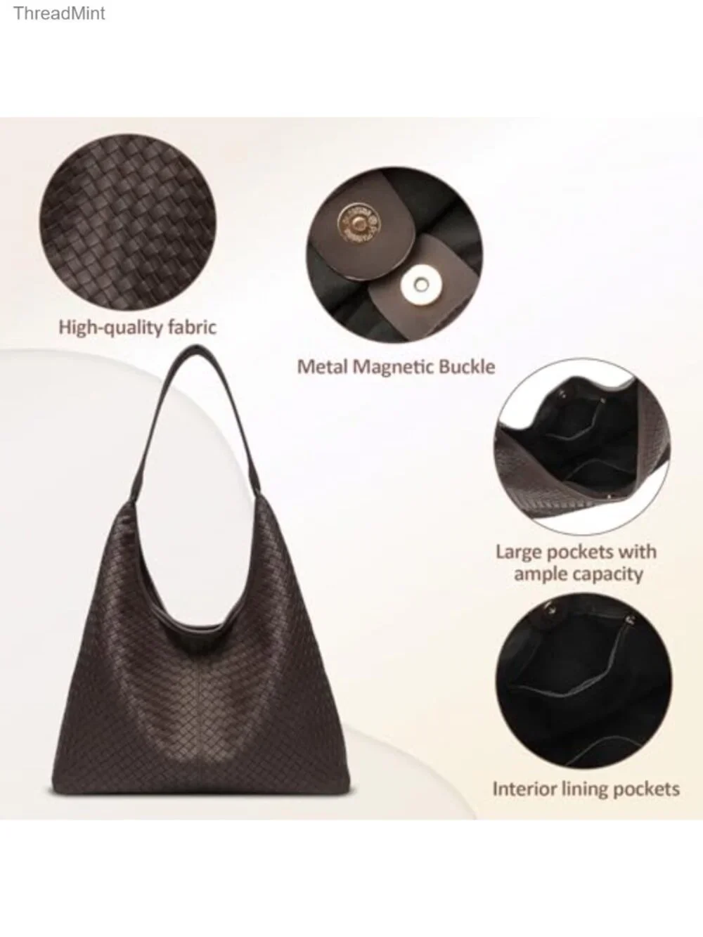 Women's Woven Faux Leather Hobo Bag Large Slouchy Shoulder Tote